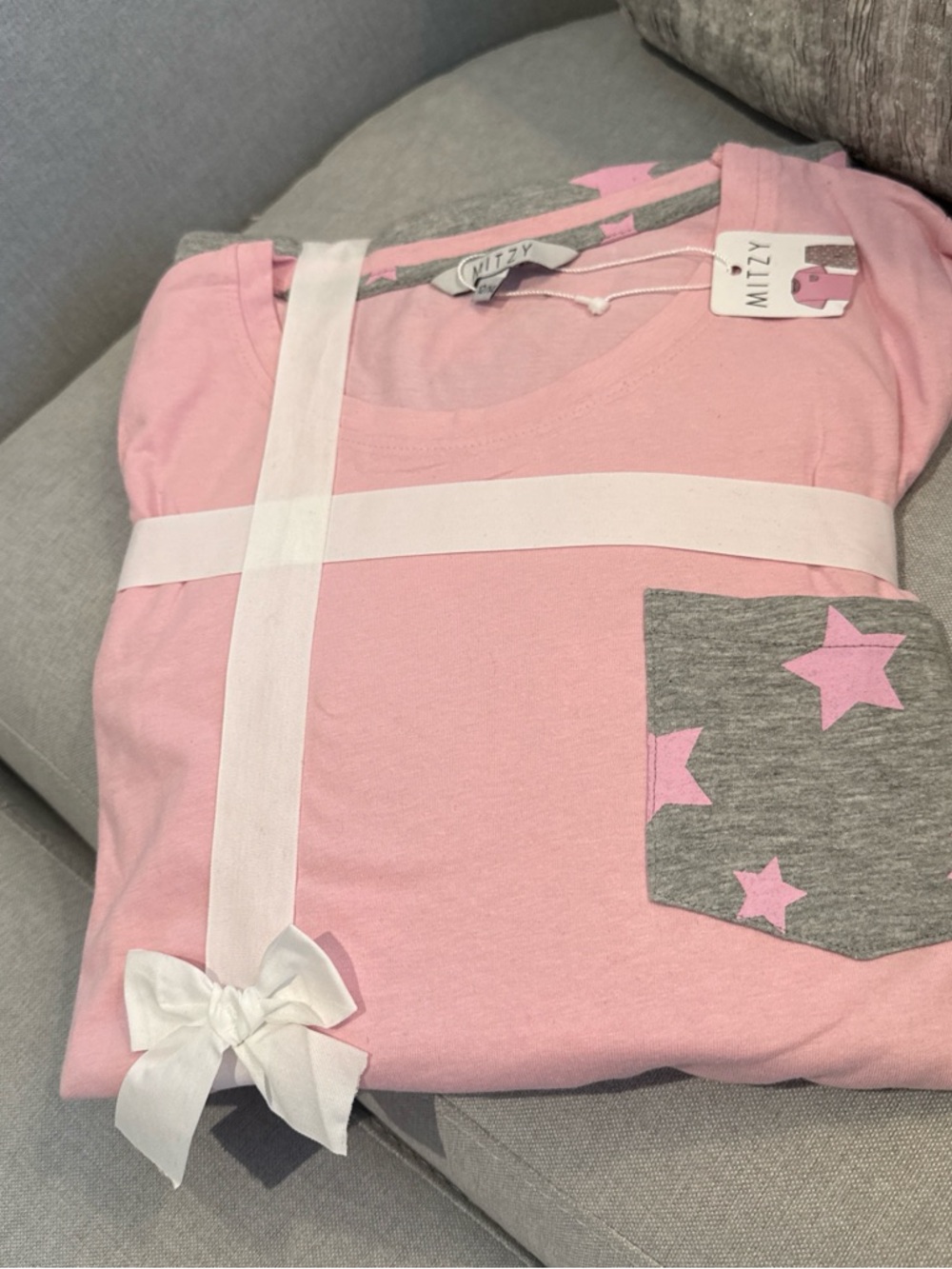 Marks & Spencer Pink Top with Gray Star-Print Pajama Set